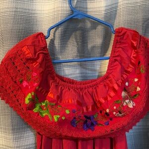 Embroidered Red Kids Dress